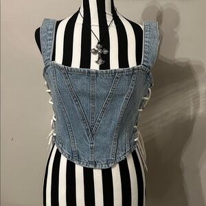 Cute Denim Lace-Up Corset by  Piral Small
